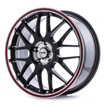 Platin Wheels P 61 schwarz Rand poliert, Rand rot