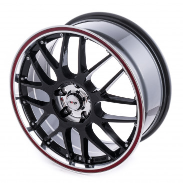 Platin Wheels P 61 schwarz Rand poliert, Rand rot
