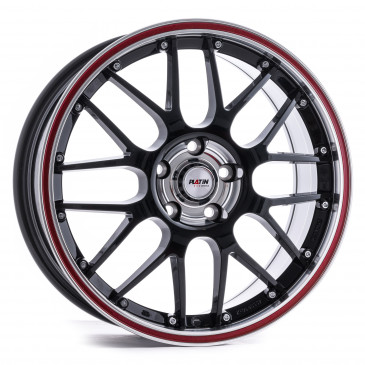 Platin Wheels P 61 schwarz Rand poliert, Rand rot