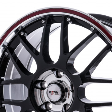 Platin Wheels P 61 schwarz Rand poliert, Rand rot