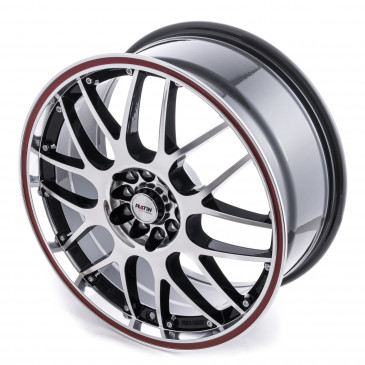 Platin Wheels P 61 schwarz poliert, Rand rot
