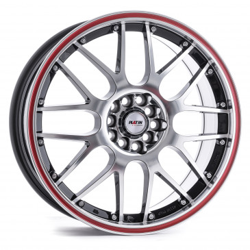 Platin Wheels P 61 schwarz poliert, Rand rot