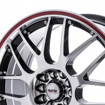 Platin Wheels P 61 schwarz poliert, Rand rot